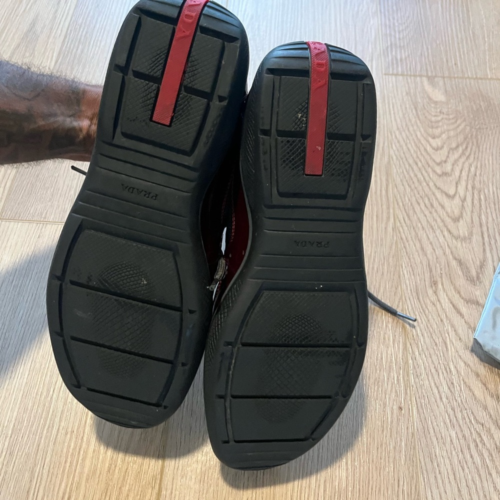 Prada Men's Maroon and Charcoal Sneakers - Picture 3 of 5